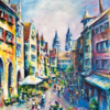 Altstadt am sonnigen Tag, Oil Leinwand 50x70