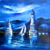 Nacht in Lindau, Öl Leinwand 30x30